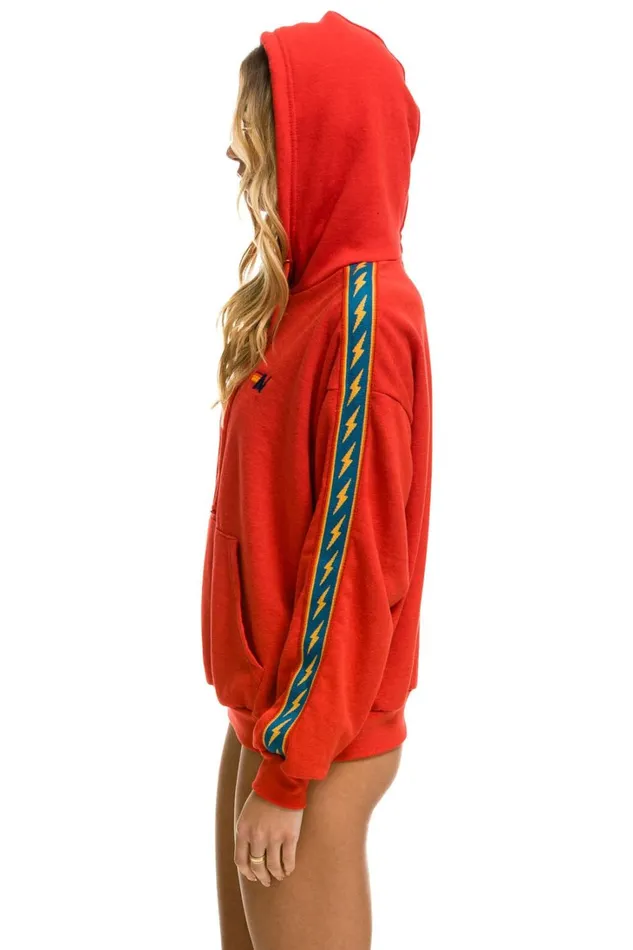 WomenMen Tops Aviator Nation BOLT STRIPE RELAXED PULLOVER HOODIE 8211 RED