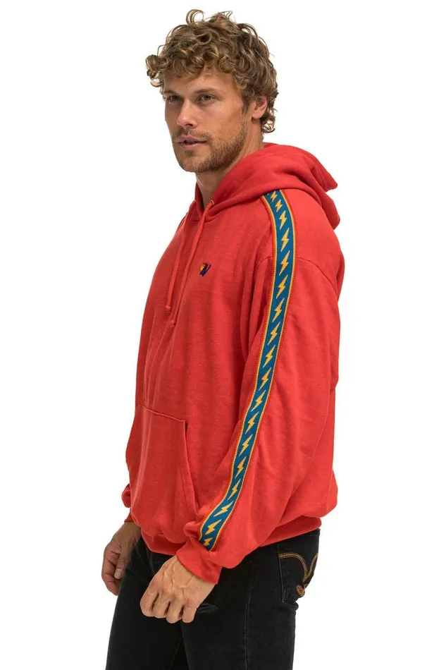 WomenMen Tops Aviator Nation BOLT STRIPE RELAXED PULLOVER HOODIE 8211 RED