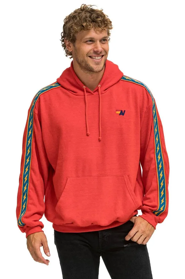 WomenMen Tops Aviator Nation BOLT STRIPE RELAXED PULLOVER HOODIE 8211 RED