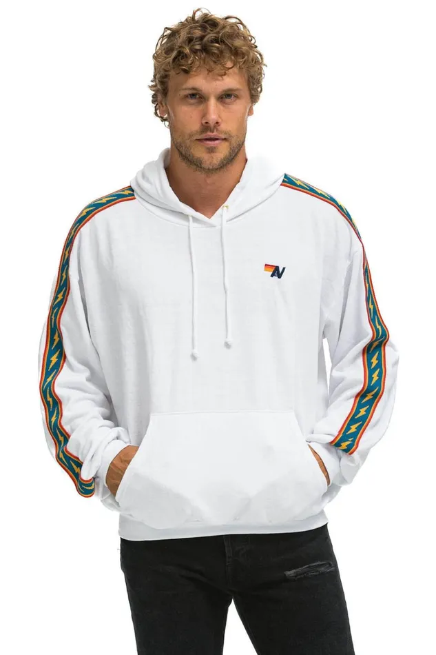 WomenMen Tops Aviator Nation BOLT STRIPE RELAXED PULLOVER HOODIE 8211 WHITE WomenMen Tops Aviator Nation BOLT STRIPE RELAXED PULLOVER HOODIE 8211 WHITE