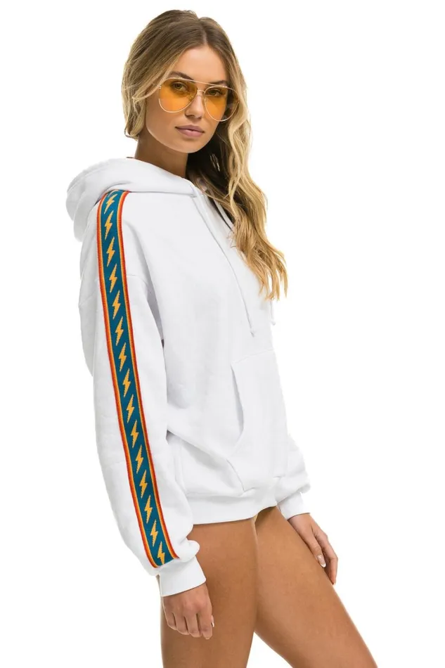 WomenMen Tops Aviator Nation BOLT STRIPE RELAXED PULLOVER HOODIE 8211 WHITE WomenMen Tops Aviator Nation BOLT STRIPE RELAXED PULLOVER HOODIE 8211 WHITE