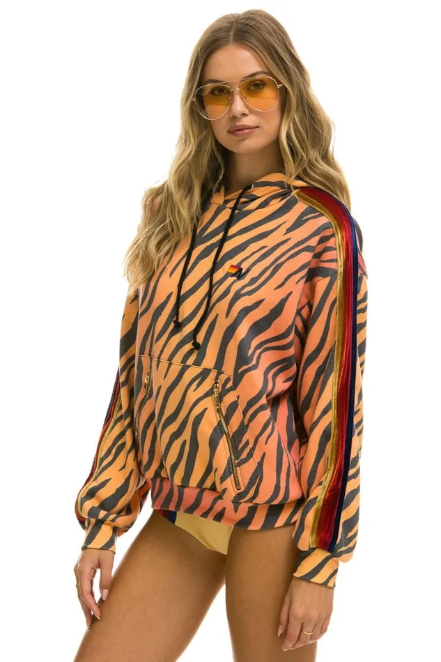 WomenMen Tops Aviator Nation CLASSIC RELAXED PULLOVER HOODIE WITH ZIPPER POCKETS 8211 TIGER