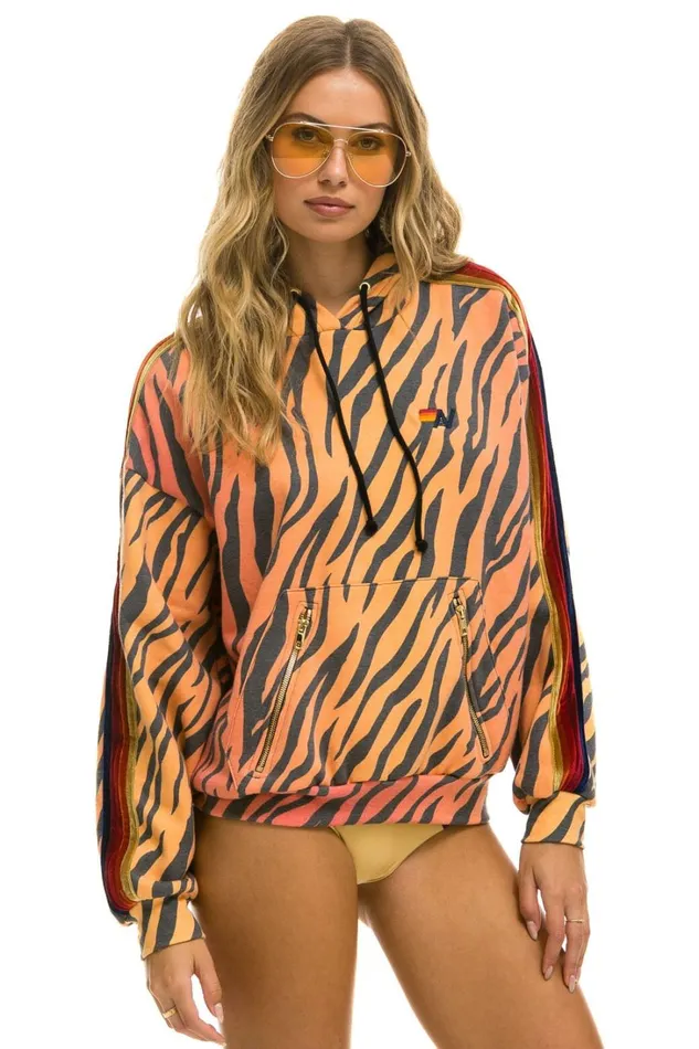 WomenMen Tops Aviator Nation CLASSIC RELAXED PULLOVER HOODIE WITH ZIPPER POCKETS 8211 TIGER