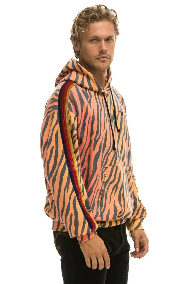 WomenMen Tops Aviator Nation CLASSIC RELAXED PULLOVER HOODIE WITH ZIPPER POCKETS 8211 TIGER
