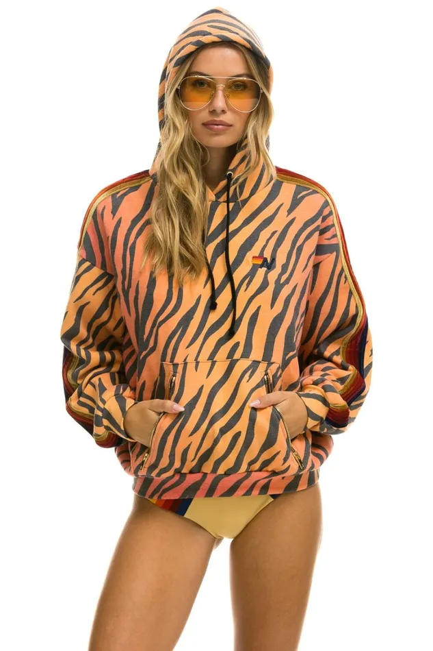 WomenMen Tops Aviator Nation CLASSIC RELAXED PULLOVER HOODIE WITH ZIPPER POCKETS 8211 TIGER