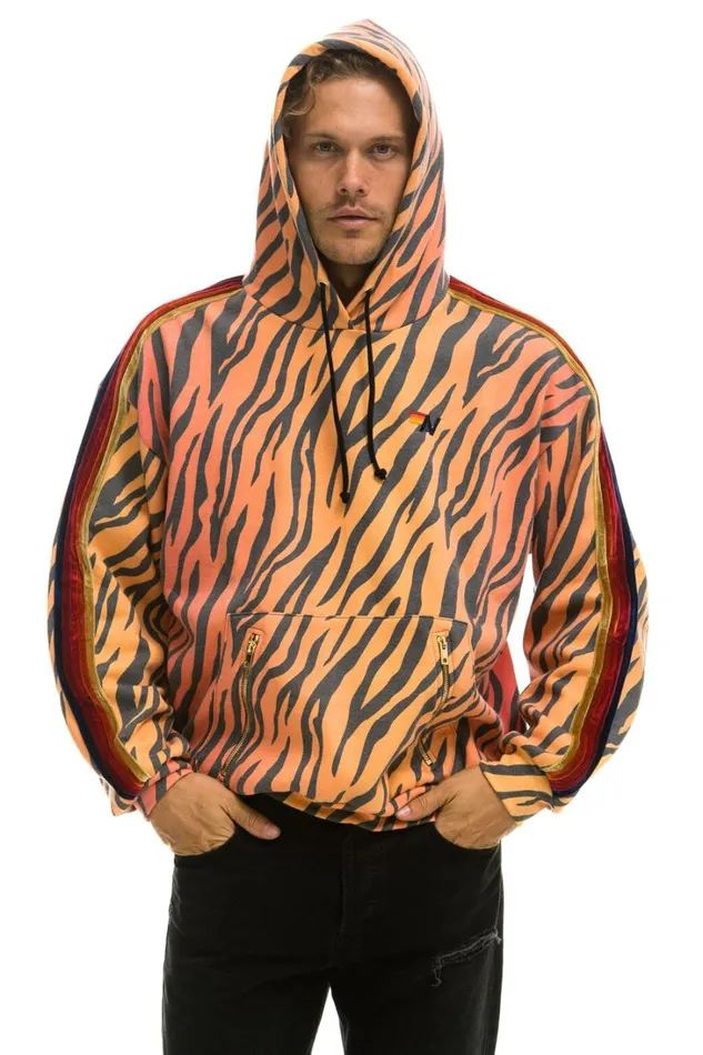 WomenMen Tops Aviator Nation CLASSIC RELAXED PULLOVER HOODIE WITH ZIPPER POCKETS 8211 TIGER