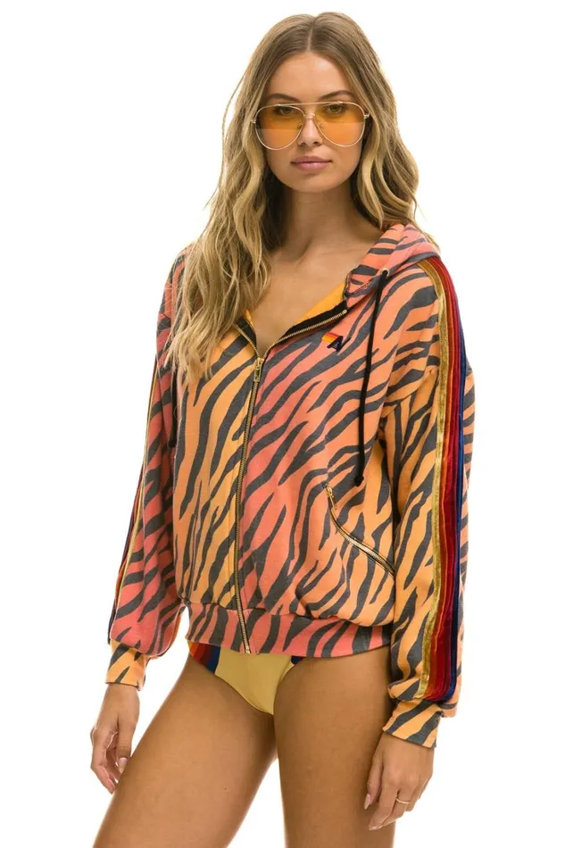 WomenMen Tops Aviator Nation CLASSIC RELAXED ZIP HOODIE WITH POCKETS 8211 TIGER