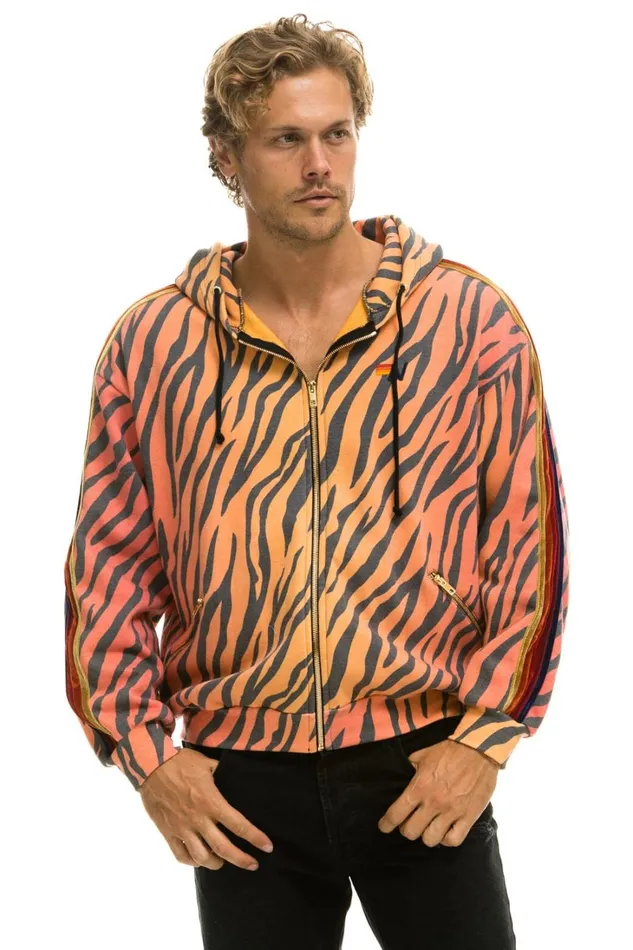 WomenMen Tops Aviator Nation CLASSIC RELAXED ZIP HOODIE WITH POCKETS 8211 TIGER