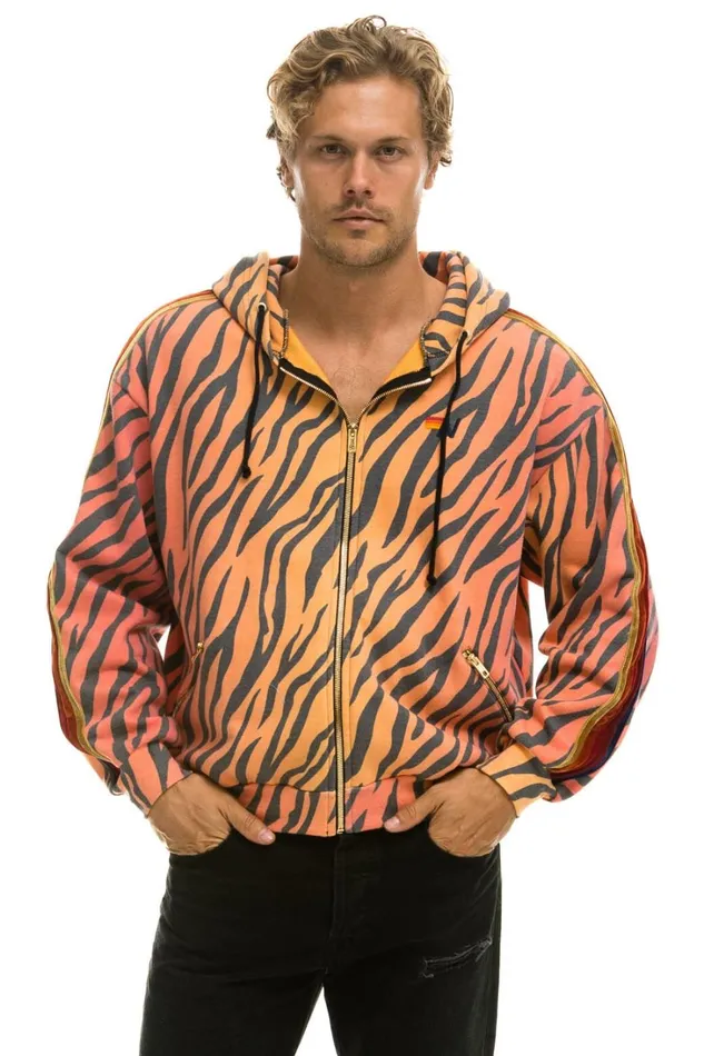 WomenMen Tops Aviator Nation CLASSIC RELAXED ZIP HOODIE WITH POCKETS 8211 TIGER