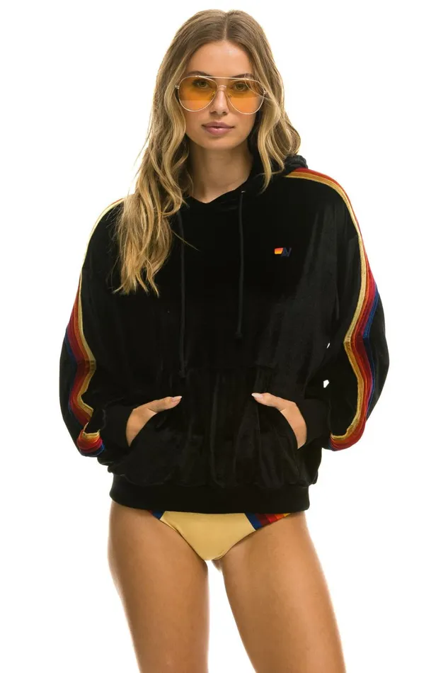 WomenMen Tops Aviator Nation CLASSIC VELVET RELAXED PULLOVER HOODIE 8211 BLACK