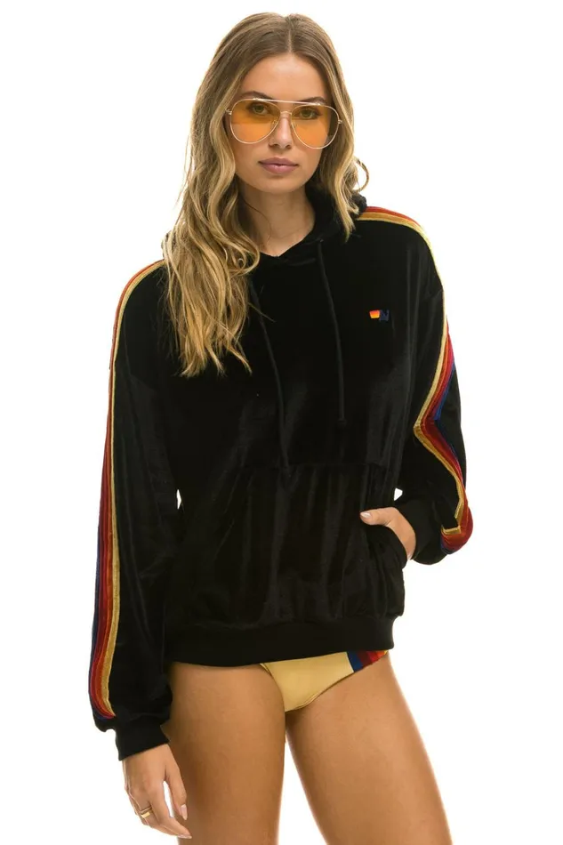 WomenMen Tops Aviator Nation CLASSIC VELVET RELAXED PULLOVER HOODIE 8211 BLACK WomenMen Tops Aviator Nation CLASSIC VELVET RELAXED PULLOVER HOODIE 8211 BLACK