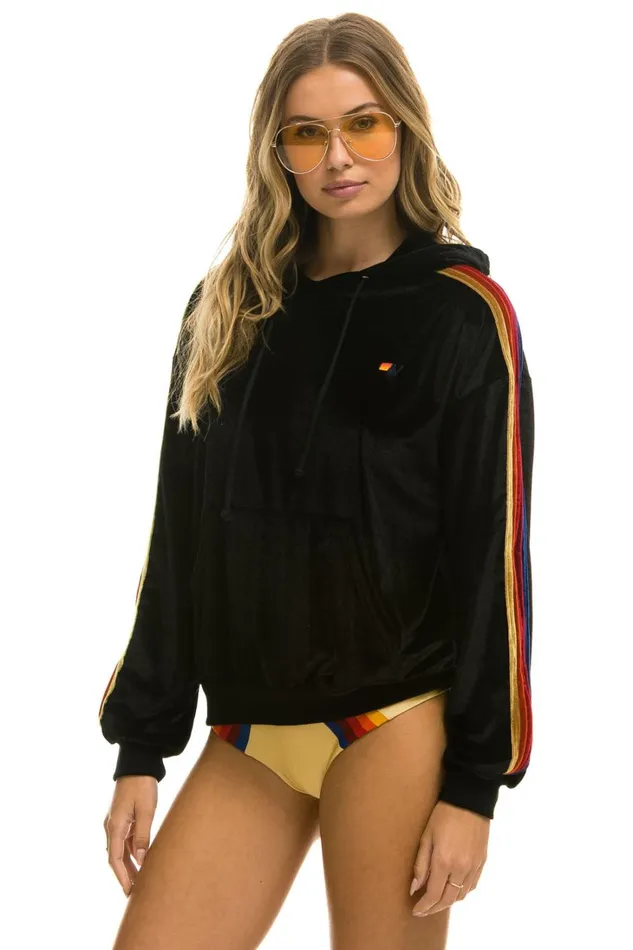 WomenMen Tops Aviator Nation CLASSIC VELVET RELAXED PULLOVER HOODIE 8211 BLACK WomenMen Tops Aviator Nation CLASSIC VELVET RELAXED PULLOVER HOODIE 8211 BLACK