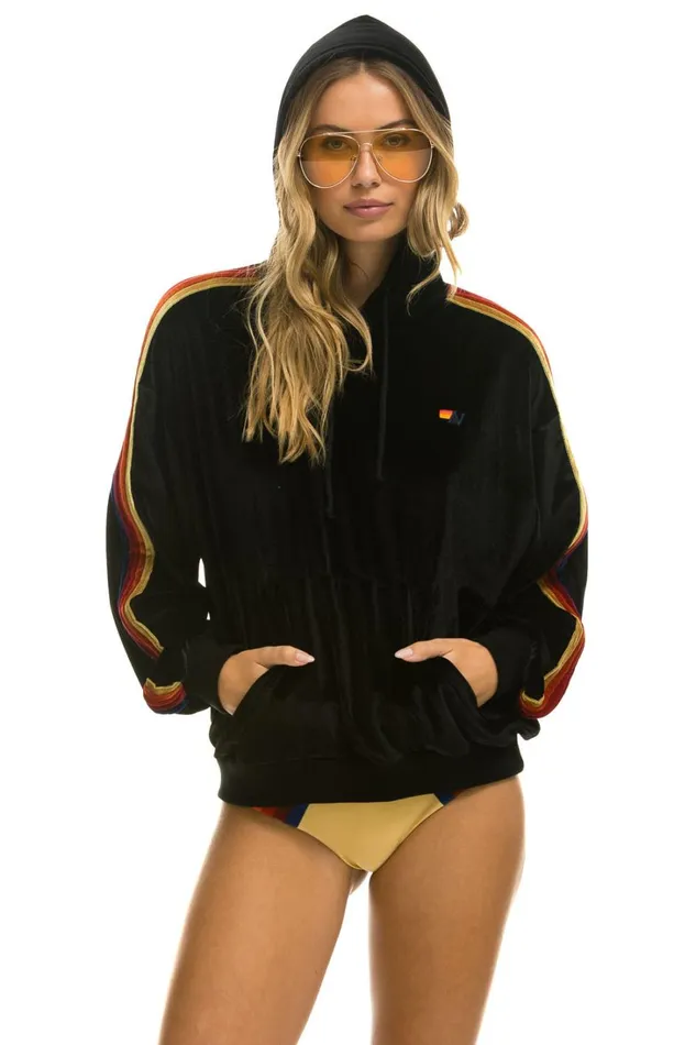 WomenMen Tops Aviator Nation CLASSIC VELVET RELAXED PULLOVER HOODIE 8211 BLACK WomenMen Tops Aviator Nation CLASSIC VELVET RELAXED PULLOVER HOODIE 8211 BLACK