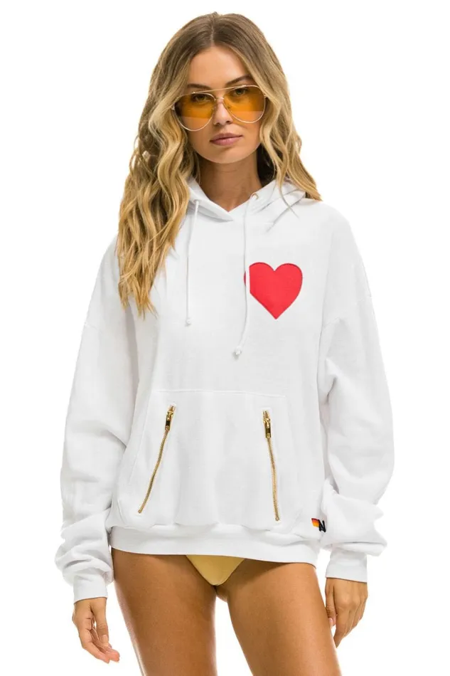 WomenMen Tops Aviator Nation HEART STITCH PULLOVER HOODIE 8211 WHITE