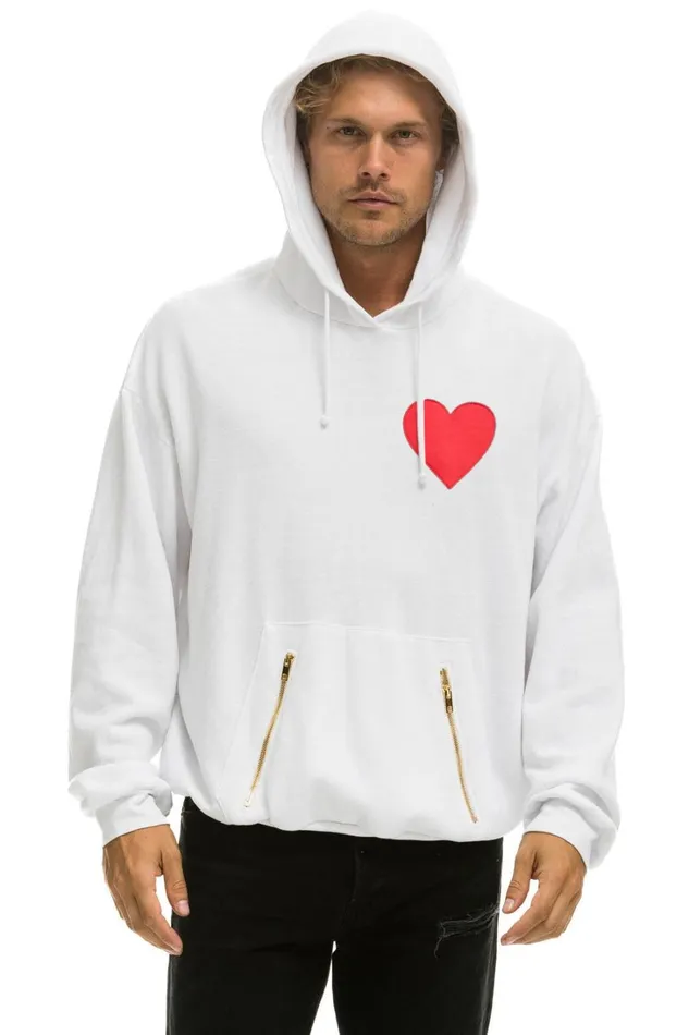 WomenMen Tops Aviator Nation HEART STITCH PULLOVER HOODIE 8211 WHITE WomenMen Tops Aviator Nation HEART STITCH PULLOVER HOODIE 8211 WHITE