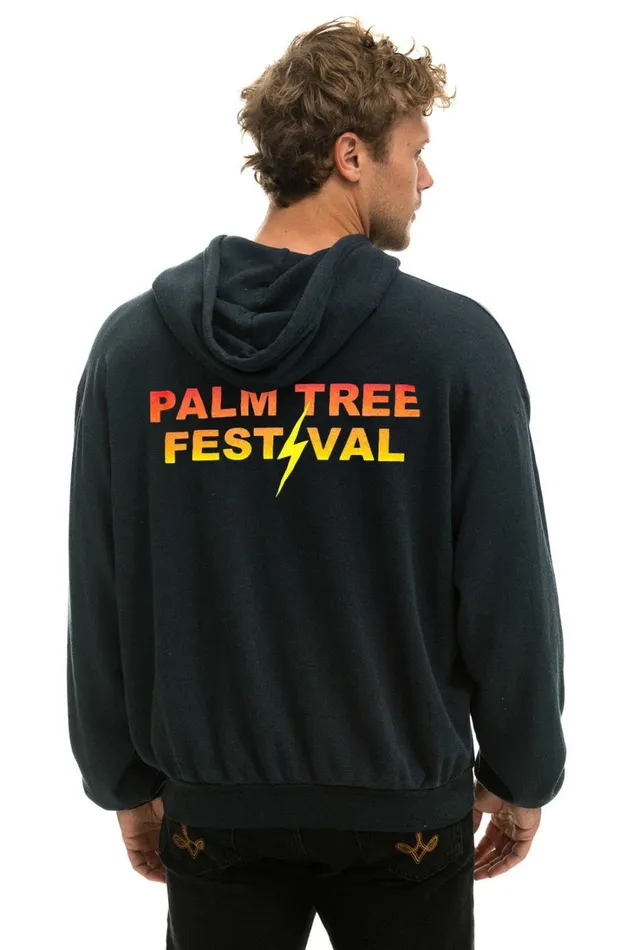 WomenMen Tops Aviator Nation PALM TREE FESTIVAL ASPEN 2024 PULLOVER HOODIE RELAXED 8211 CHARCOAL