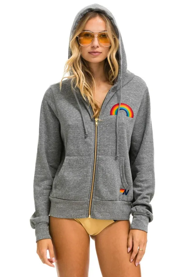 WomenMen Tops Aviator Nation RAINBOW EMBROIDERY HOODIE 8211 HEATHER GREY