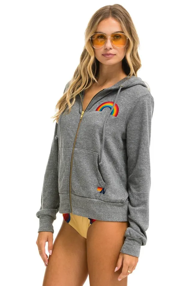 WomenMen Tops Aviator Nation RAINBOW EMBROIDERY HOODIE 8211 HEATHER GREY WomenMen Tops Aviator Nation RAINBOW EMBROIDERY HOODIE 8211 HEATHER GREY