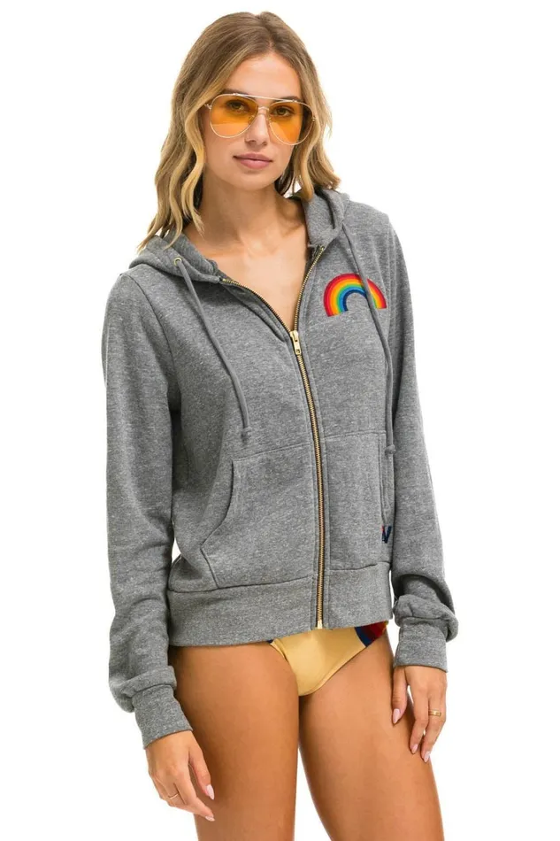 WomenMen Tops Aviator Nation RAINBOW EMBROIDERY HOODIE 8211 HEATHER GREY WomenMen Tops Aviator Nation RAINBOW EMBROIDERY HOODIE 8211 HEATHER GREY