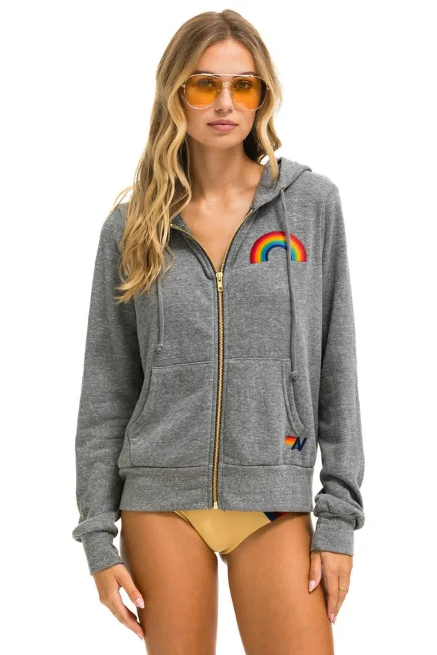 WomenMen Tops Aviator Nation RAINBOW EMBROIDERY HOODIE 8211 HEATHER GREY WomenMen Tops Aviator Nation RAINBOW EMBROIDERY HOODIE 8211 HEATHER GREY
