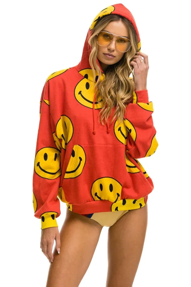 WomenMen Tops Aviator Nation SMILEY REPEAT RELAXED PULLOVER HOODIE 8211 RED