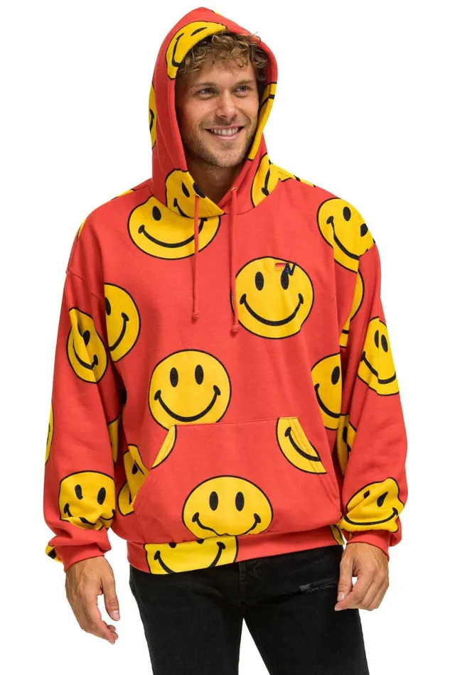 WomenMen Tops Aviator Nation SMILEY REPEAT RELAXED PULLOVER HOODIE 8211 RED