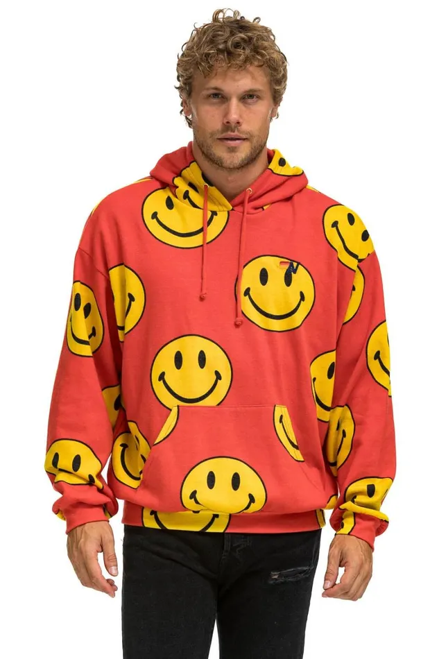 WomenMen Tops Aviator Nation SMILEY REPEAT RELAXED PULLOVER HOODIE 8211 RED
