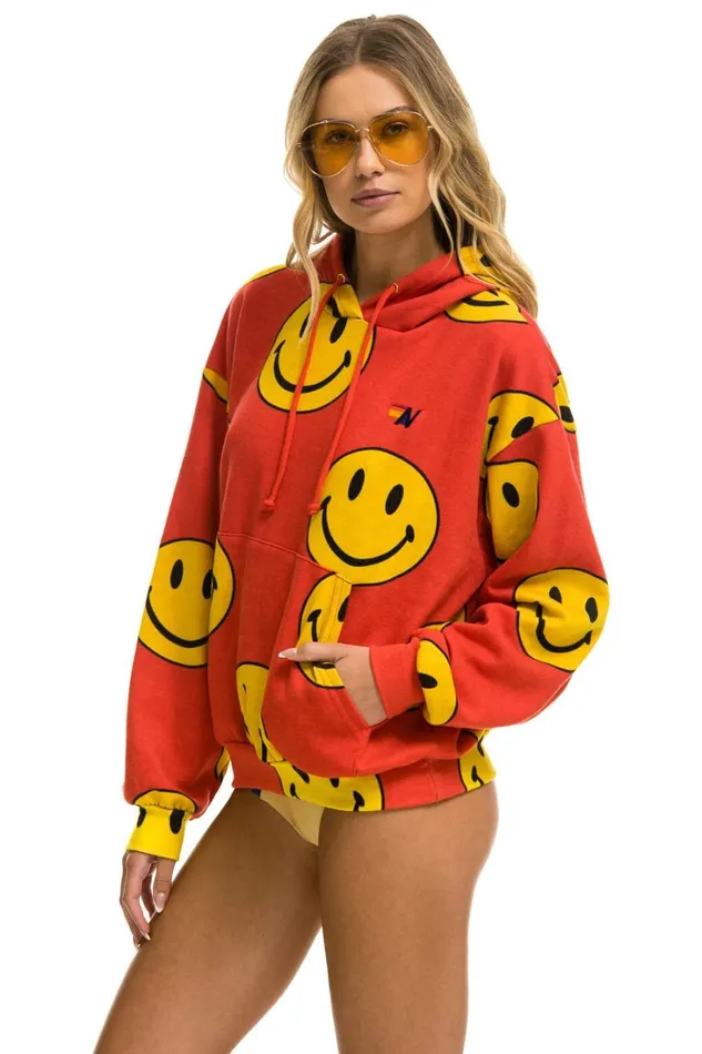 WomenMen Tops Aviator Nation SMILEY REPEAT RELAXED PULLOVER HOODIE 8211 RED