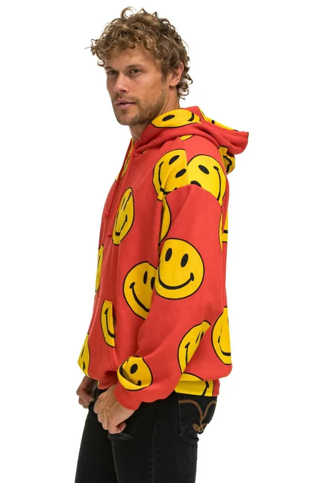 WomenMen Tops Aviator Nation SMILEY REPEAT RELAXED PULLOVER HOODIE 8211 RED