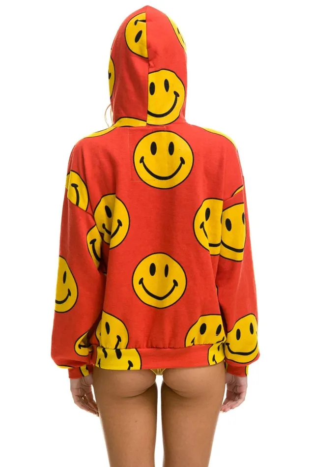 WomenMen Tops Aviator Nation SMILEY REPEAT RELAXED PULLOVER HOODIE 8211 RED