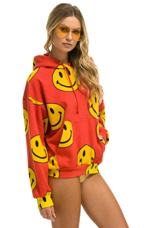 WomenMen Tops Aviator Nation SMILEY REPEAT RELAXED PULLOVER HOODIE 8211 RED