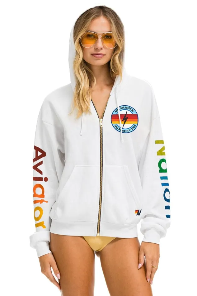 WomenMen Tops Aviator Nation WASTE MANAGEMENT OPEN 2024 RELAXED ZIP HOODIE 8211 WHITE