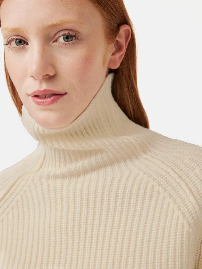 Women Merino Fishermans Rib Jumper Cream Jigsaw Knitwear and Cashmere