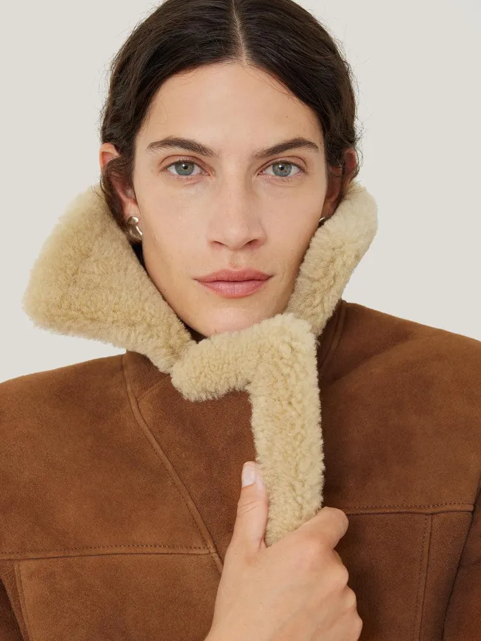 Women Merino Shearling Leather Coat Ginger Jigsaw Coats and Jackets