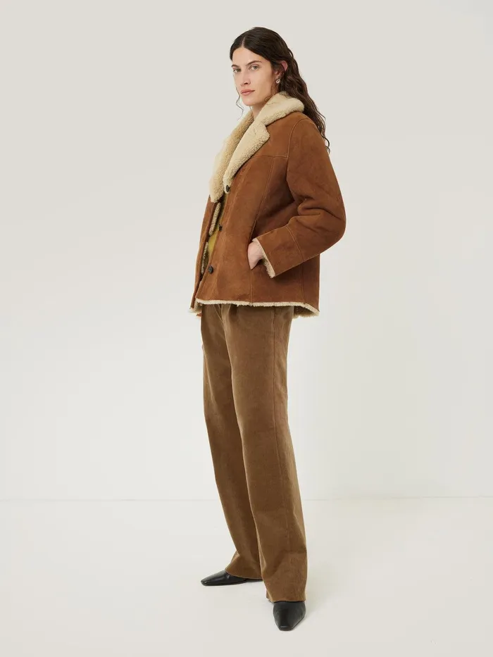 Women Merino Shearling Leather Coat Ginger Jigsaw Coats and Jackets