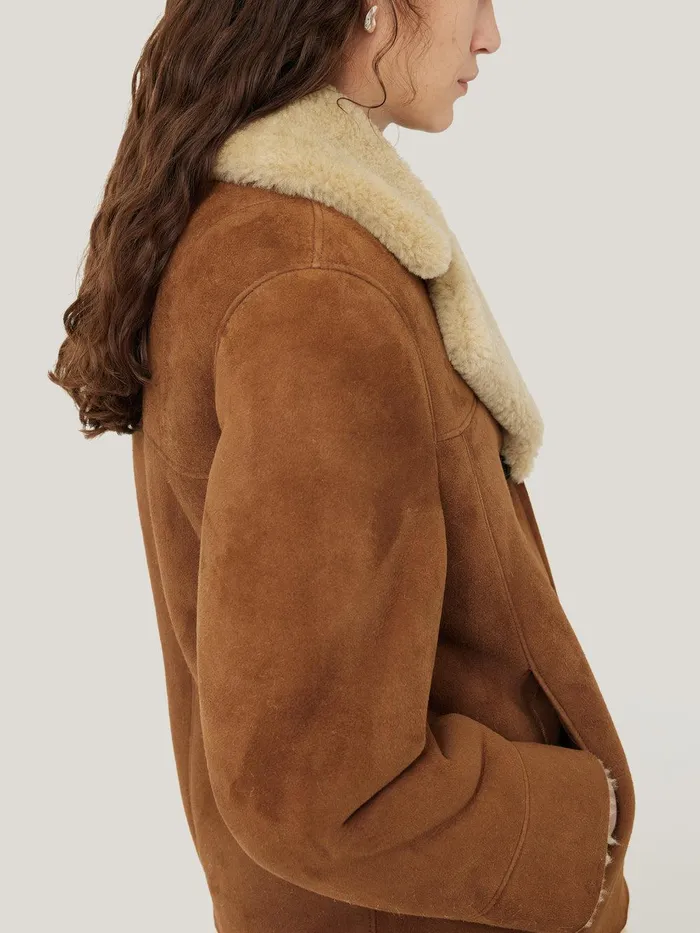 Women Merino Shearling Leather Coat Ginger Jigsaw Coats and Jackets