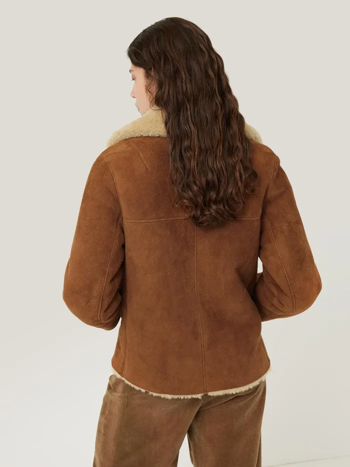Women Merino Shearling Leather Coat Ginger Jigsaw Coats and Jackets