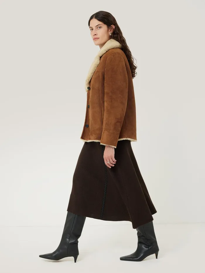 Women Merino Shearling Leather Coat Ginger Jigsaw Coats and Jackets