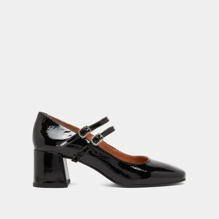 Women Midheeled Booties With Buckle Straps Black JONAK Babies Saloms