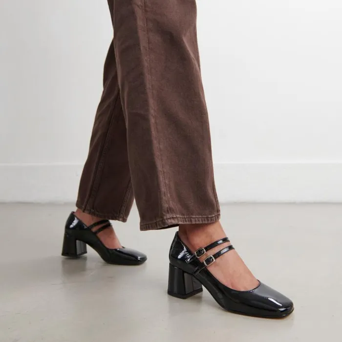 Women Midheeled Booties With Buckle Straps Black JONAK Babies Saloms