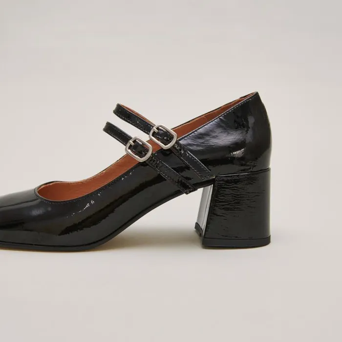 Women Midheeled Booties With Buckle Straps Black JONAK Babies Saloms