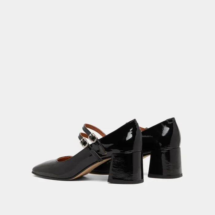 Women Midheeled Booties With Buckle Straps Black JONAK Babies Saloms