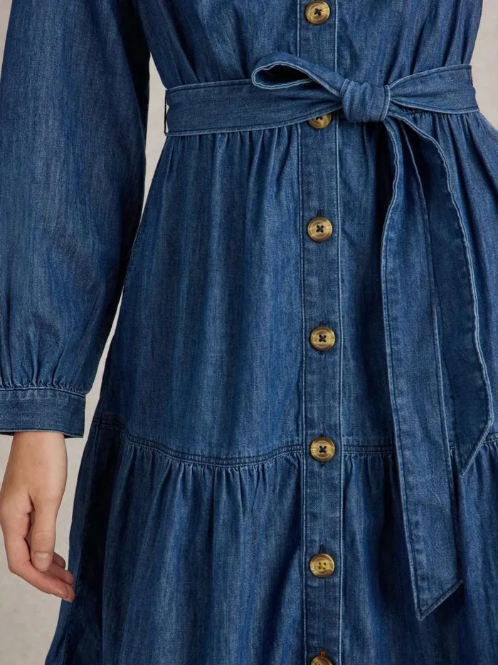 Women Mina Tiered Denim Dress Mid Denim White Stuff Dresses