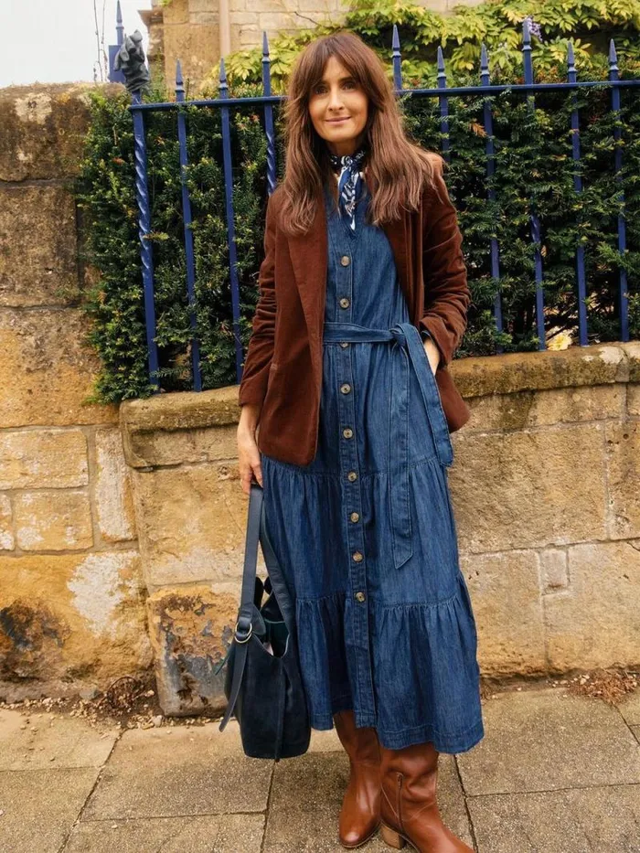 Women Mina Tiered Denim Dress Mid Denim White Stuff Dresses