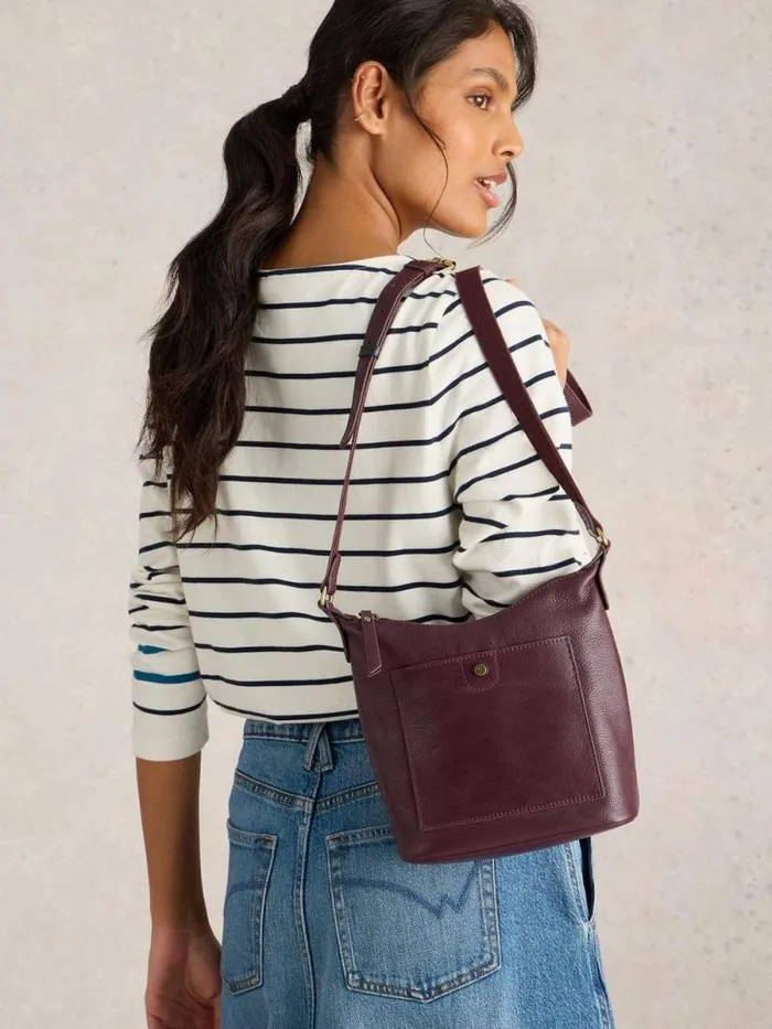 Women Mini Leather Fern Crossbody Dk Plum White Stuff Bags and Purses