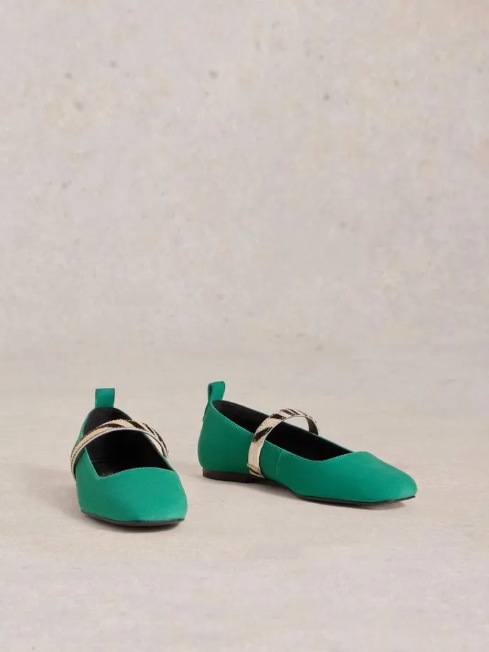 Women Minnie Strap Leather Ballerina Bright Green White Stuff Mary Jane Shoes