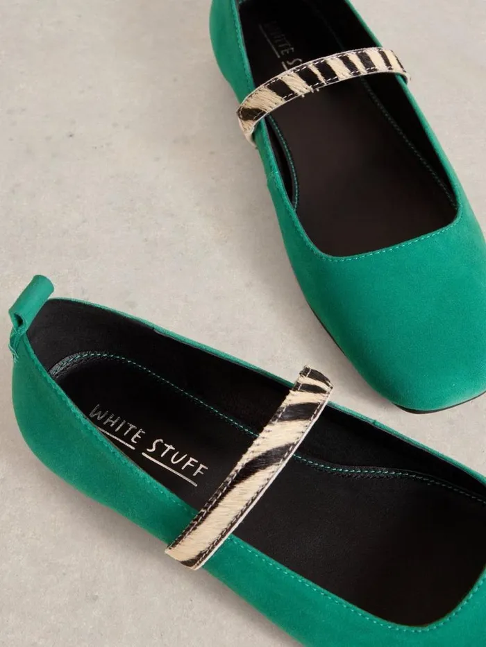 Women Minnie Strap Leather Ballerina Bright Green White Stuff Mary Jane Shoes