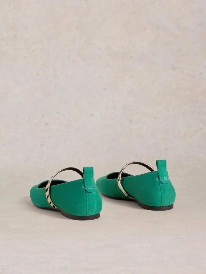 Women Minnie Strap Leather Ballerina Bright Green White Stuff Mary Jane Shoes