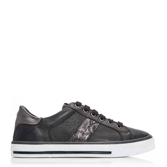 Women Moda In Pelle Black Trainers Alberry Black Snake Leather