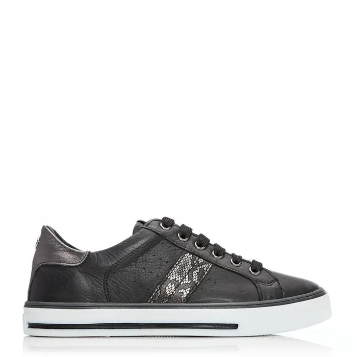 Women Moda In Pelle Black Trainers Alberry Black Snake Leather
